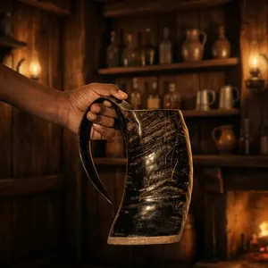 Taza para Beber de Cuerno de Búfalo, Hecha a Mano, Taza de Cuerno Natural Estilo Vikingo para Cerveza y Vino, Vajilla Rústica para Bar en Casa o Fiestas - Product Image 5