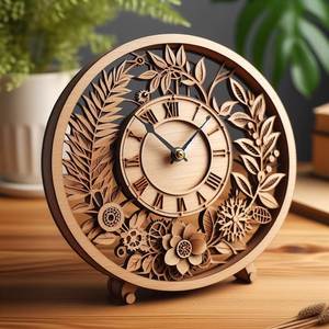 Luxury <b>Wooden</b> Floral Table Clock | Laser Cut Decorative Desk Clock | Handmade <b>Wooden</b> Home Decor | Silent Analog Tabletop Clock - Product Image 3