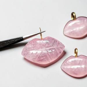 Rose Quartz Lips Shape Carved Crystal Rhinestone Pendant Charm Gold 925 <b>Silver</b> for DIY Jewelry Making <b>Necklace</b> Earrings - Product Image 3