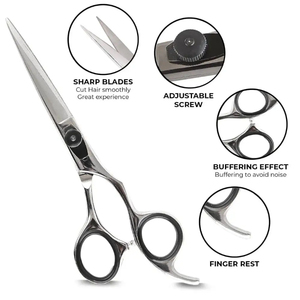 Ciseaux professionnels en acier inoxydable pour coiffeurs - Grade A+ Ciseaux de barbier pour droitiers à pointe arrondie 32 dents Moyen - Product Image 4