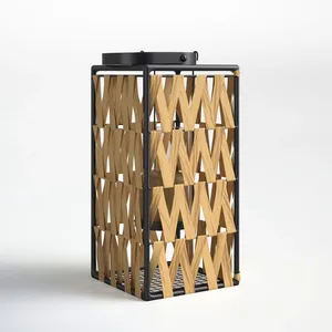 Lanterne géométrique moderne en rotin tressé noir, porte-bougie artisanal haut de gamme pour centre de table de restaurant, fournisseur - Product Image 3