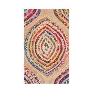 Tapis géométrique rectangulaire en jute tressé artisanal, style oriental, tissage plat, pour salon et pique-nique, nettoyage à sec, poils fins - Product Image 2