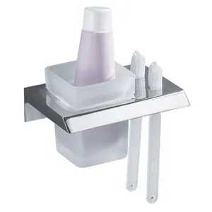 Soporte de pared para cepillos de dientes y pasta dental de vidrio esmerilado con soporte cromado, organizador moderno para el cuidado dental - Product Image 3