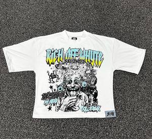 เสื้อยืดโอเวอร์ไซส์ผู้ชายลายกราฟิกสตรีทแวร์ผ้าคอตตอน 100% คุณภาพสูง ผ้าหนา สีขาววินเทจ ทรงไหล่ตก - Product Image 4