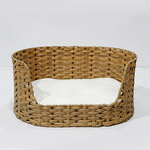 Rattan Pet <b>Bed</b> Woven <b>Dog</b> Cat Basket House with Cushion For Pet - Product Image 1