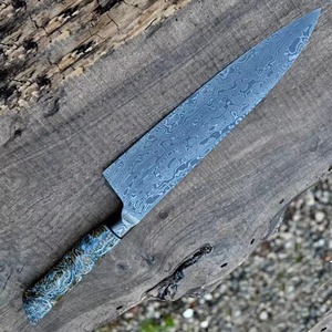 Cuchillo de bolsillo de acero de Damasco de alta calidad, cuchillo plegable hecho a mano con mango de madera, cuchillo de bolsillo para acampar con funda. - Product Image 4