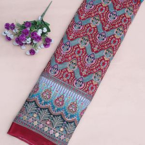 Tela Crepé Ligera Rojo Oscuro de 54 Pulgadas con Bordado Elaborado de Patrón Floral para Kurtis, Túnicas, Anarkalis, Vestidos y Trajes Salwar - Product Image 1