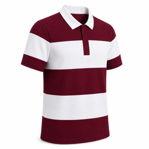 Chemise à col rayé pour homme avec logo personnalisé, écologique, 100% coton, style preppy streetwear, manches courtes, design color block - Product Image 3
