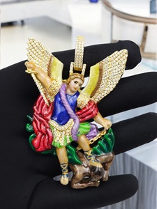 Banti Jewels Lujoso Colgante de Arcángel Miguel con Moissanita, Bañado en Plata, Esmalte Colorido, Oro Rosa Helado, Estilo Hip Hop para Fiesta - Product Image 3