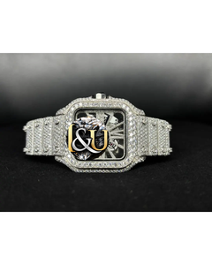 Montre-bracelet automatique de luxe pour homme, cadran squelette carré, entièrement pavé de moissanite VVS, style antique - Product Image 1