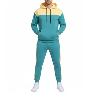 Conjunto Deportivo para Hombre Más Vendido, Color Verde Azulado y Amarillo Pálido, Sudadera con Capucha y Pantalones, Dos Piezas, Ropa Deportiva Urbana - Product Image 1