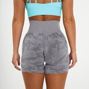 Shorts de Yoga Grises de Cintura Alta para Mujer, Transpirables, Elásticos, Deportivos, para Fitness y Entrenamiento, Spandex/Nylon - Product Image 1
