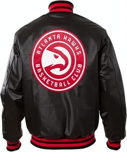 Blouson bomber noir pour homme – Blouson en cuir style Letterman avec fermeture à boutons-pression - Product Image 2