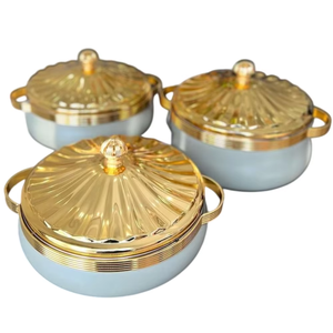 Casseroles rondes en céramique avec couvercle doré et poignées en acier inoxydable, compatibles four, gaz et induction - Product Image 4