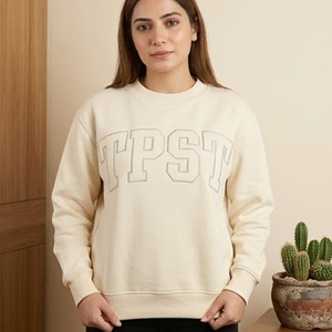 <b>Pink</b> Women's Oversized Crew Neck <b>Sweatshirt</b> With TPST Letter Print Regular Fit Knitted Cotton Autumn Wear - Product Image 2