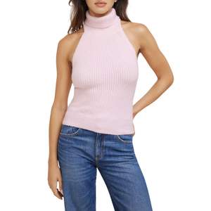 เสื้อถักไหมพรมแขนกุดสีเบจทรงเปปลัม คอเต่า ทรงเข้ารูป ผ้าริบ  สำหรับผู้หญิง - Product Image 6