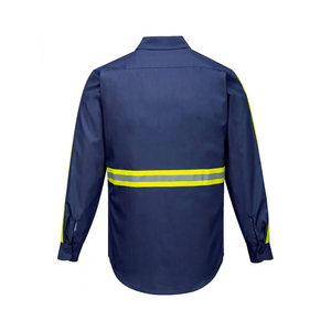 เสื้อเชิ้ตทำงานแขนยาวสีน้ำเงินกรมท่าแบบยูนิเซ็กซ์ ผ้าโพลีเอสเตอร์ระบายอากาศได้ดี สะท้อนแสง มองเห็นได้ชัดเจน มีกระเป๋าเสื้อสีเหลือง - Product Image 3