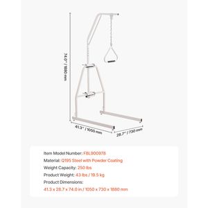 Barra de Trapecio de 250 LBS para Ancianos, Equipo de Rehabilitación para Ayuda a Subir de Cama con Soporte de Suelo y Abrazaderas, Asistencia de Movilidad para Cama - Product Image 6