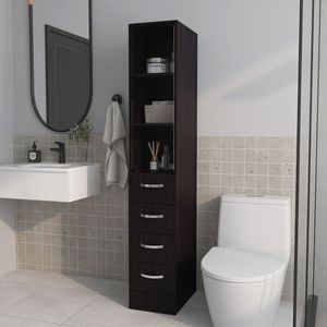 Mueble de Baño Pion Wengue con Puerta de Vidrio y Cajones, Elegantes Estantes para Baño - Product Image 1