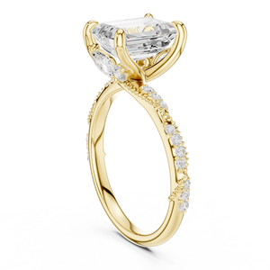 Anillo de Compromiso y Matrimonio de Oro Amarillo con Diamante Cultivado en Laboratorio con Corte Esmeralda y Pavé para Mujer - Product Image 3