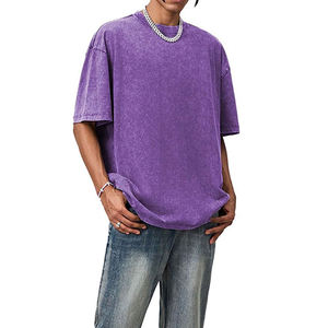 T-shirt délavé pour homme 100% coton col rond finition usée délavée style streetwear décontracté mode estivale séchage rapide respirant - Product Image 3