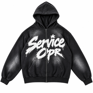 Fabricant de sweats à capuche zippés surdimensionnés en molleton épais, style streetwear, avec impression graphique, effet vintage délavé, personnalisables - Product Image 1