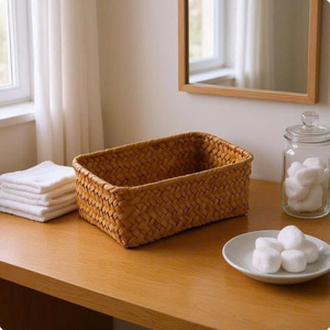 Premium Cattail Basket Eco Friendly Woven Storage Bin Open Top Decorative Basket Set Bulk Pack Wholesale Vietnam Factory - Product Image 2