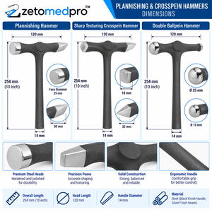เครื่องมือแกะสลัก ZETOMEDPRO สำหรับงาน DIY ค้อนตีลายแบบสองหัว ขนาด 10 นิ้ว สีดำเงิน ทำจากเหล็กกล้า สำหรับงานตกแต่งเครื่องประดับ - Product Image 2