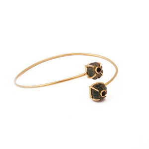 <b>Labradorite</b> Carved Cuff <b>Bracelet</b> Melon Shape Bangle Gold Plated Handmade Jewelry Gift For Mom - Product Image 3