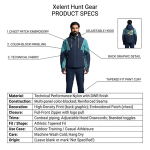 Survêtement coupe-vent personnalisé pour homme, en polyester, avec blocs de couleur, à capuche, pour le jogging, les sports de plein air, par Xelent Hunt Gear - Product Image 5
