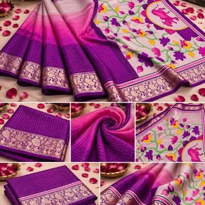 Soft Dola Silk Regular <b>Scarf</b> Digital Print Jacquard Kanjivaram Zari Border Pallu Nylon Weaving Skin-Friendly Traditional Festive - Product Image 2