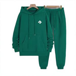 Survêtement d'hiver personnalisable pour homme 100 % coton, séchage rapide, respirant, avec capuche, taille élastique, pantalon de jogging pleine longueur, côtés zippés - Product Image 1