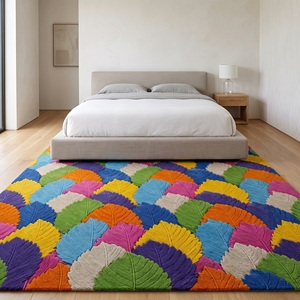 Alfombra de Hojas Coloridas Hecha a Mano, Alfombra de Lana Multicolor, Diseño Botánico Moderno, Venta al Por Mayor Personalizada - Product Image 5