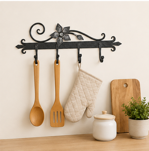 Perchero de pared decorativo de hierro forjado hecho a mano, estilo vintage rústico, para llaves y abrigos, para entrada o cocina. - Product Image 2