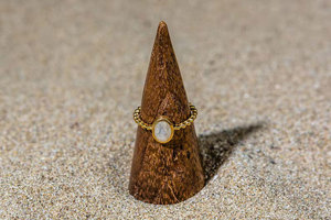 Handmade Brass Moonstone <b>Ring</b> Minimalist Beaded Band Natural Moonstone Gemstone <b>Ring</b> Boho Vintage Jewelry for Women - Product Image 4