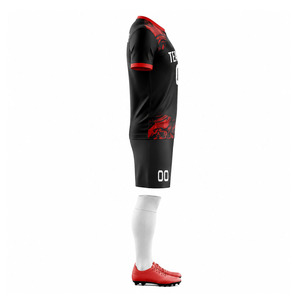 Custom Sublimation Soccer Uniform Set Red Black V-Neck Short Sleeve Moisture Wicking Men's Team Kit All Seasons <b>Athletic</b> Fit - Product Image 5