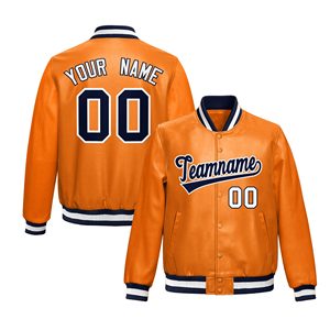 Unisex White PU Leather Varsity Jacket with Orange Trim Custom Name Number Printed Front <b>Back</b> Personliased Labels LOGO - Product Image 3