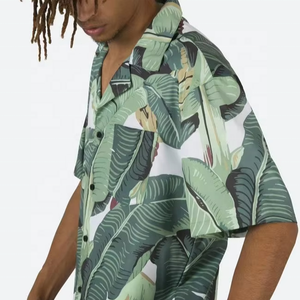 Chemises hawaïennes en coton OEM, impression personnalisée, manches courtes, chemises décontractées pour hommes, été - Product Image 1