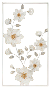 Panneau mural en métal floral blanc vintage, œuvre d'art botanique encadrée avec des accents dorés pour un intérieur élégant - Product Image 3
