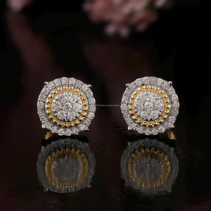 Pendientes de Plata 925 con Moissanita, Baño de Oro, Diseño de Racimo, Redondos 3D, Estilo Hip Hop, para Compromiso, Boda o Aniversario - Product Image 5