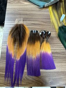 Bundles de cheveux de couleur mélangée avec fermeture Super Double os dessiné droite vierge femme vietnamienne Bundles de cheveux humains avec fermeture - Product Image 2