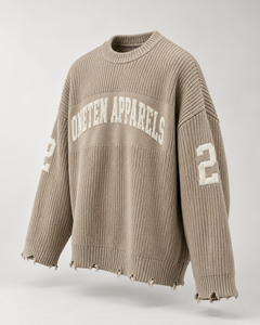 Pull en tricot surdimensionné pour homme Oneten Apparels, beige, col rond, style uniforme scolaire - Product Image 4
