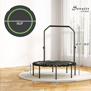 Mini trampoline pliable de 45 pouces avec barre de guidon réglable, rebondisseur vert pour adultes, pour une utilisation en intérieur et en extérieur, en matériau PP - Product Image 3