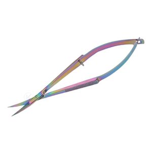 Premium Quality Rainbow Titanium Coated Curved Fine Tip Spring Handle Rust Resistant Precision Beauty Grooming Eyebrow Scissors - Product Image 1
