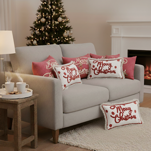 SOGA Ensemble de 6 housses de coussin décoratives de Noël en rose et blanc, 3x 40x60cm, avec inscription « Joyeux Noël » en lettres épaisses - Product Image 2