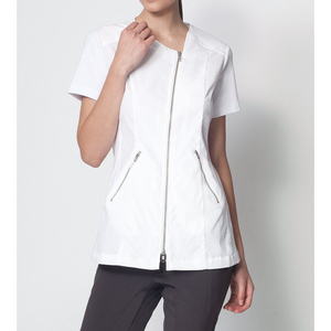 Túnica de salón con cremallera frontal y bolsillos con cremallera, uniforme de belleza, peluquería, masajista, spa, uniforme médico. - Product Image 1