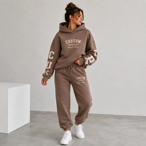 Ensemble sweat à capuche et pantalon de jogging en molleton 100 % coton, marron hiver, avec logo personnalisé, style streetwear décontracté - Product Image 5