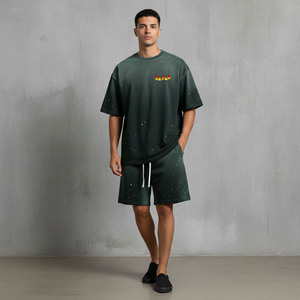 Ensemble court homme streetwear personnalisé OEM, imprimé, respirant, poids moyen, écologique, uni, manches courtes, 100% coton, effet délavé - Product Image 4