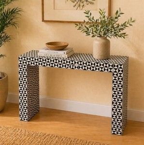 Designer Bone Inlay <b>Console</b> <b>Table</b> with 3 Drawers Moroccan Entryway Hallway Accent <b>Table</b> Metal Base Modern Wholesale Furniture - Product Image 5