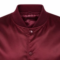 Blouson Bomber en Satin Bordeaux pour Homme avec Broderie Personnalisée sur le Devant, Coupe Classique, Col Montant, Fermeture Boutonnée, Vêtement Casual d'Automne